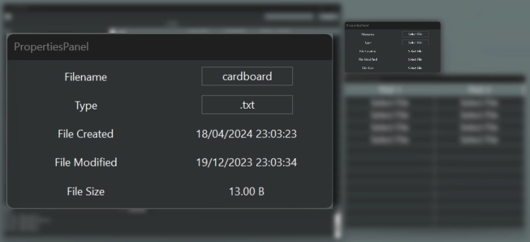Tree Browser Properties Panel